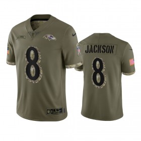 Miesten Baltimore Ravens NFL Pelipaita Lamar Jackson 8 Olive 2022 Salute To Service